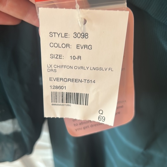 Dessy Collection Long Sleeve Evening Gown in Evergreen, Size 10 - Picture 7 of 7